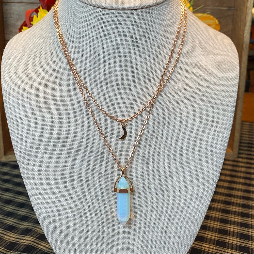 Boho Moon Layered Rose Gold Chakra Double Necklace NEW